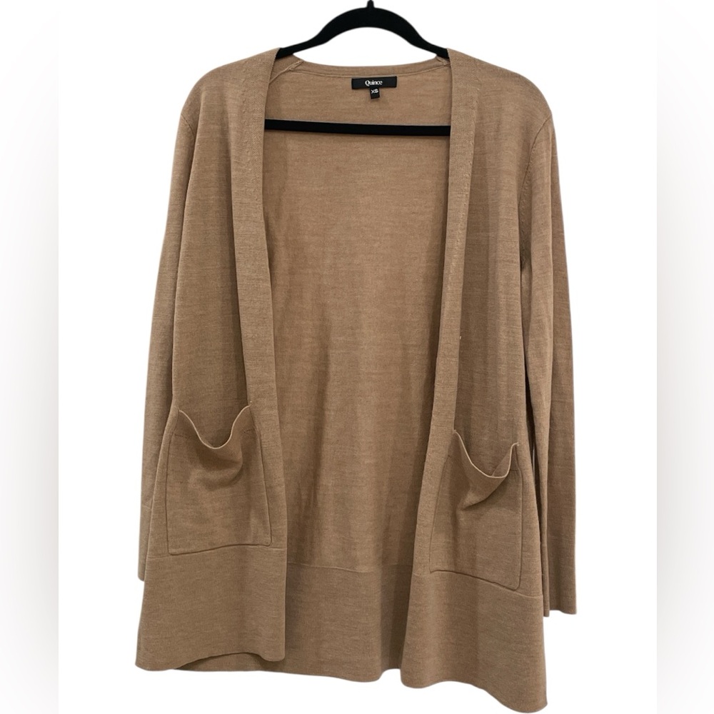 Quince Tan 100% Merino Wool Open Cardigan Sweater